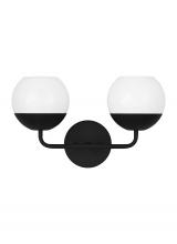 Visual Comfort & Co. Studio Collection 4468102-112 - Alvin modern 2-light indoor dimmable bath vanity wall sconce in midnight black finish with white mil