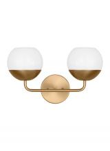 Visual Comfort & Co. Studio Collection 4468102-848 - Alvin modern 2-light indoor dimmable bath vanity wall sconce in satin brass gold finish with white m
