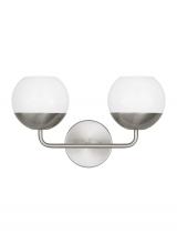 Visual Comfort & Co. Studio Collection 4468102-962 - Alvin modern 2-light indoor dimmable bath vanity wall sconce in brushed nickel silver finish with wh
