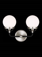 Visual Comfort & Co. Studio Collection 4487902EN-962 - Cafe mid-century modern 2-light LED indoor dimmable bath vanity wall sconce in brushed nickel silver