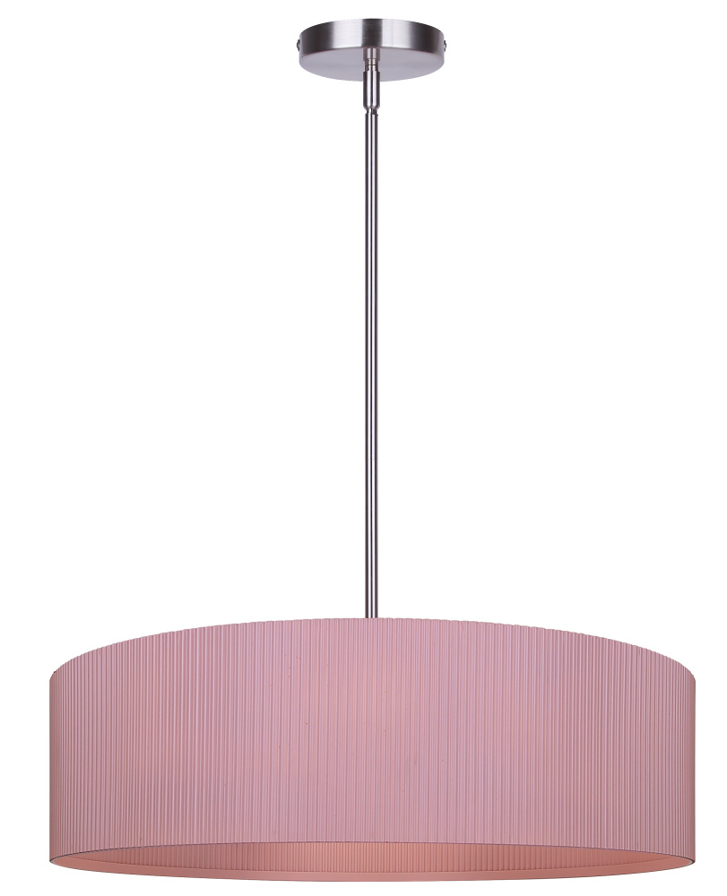 EVIENNE Contemporary Chandelier Nickel + Pink Color, 3 Lt 22inch Width