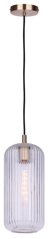 Malek 1-Light Corded Pendant, Gold Finish with Clear Ribbed Glass