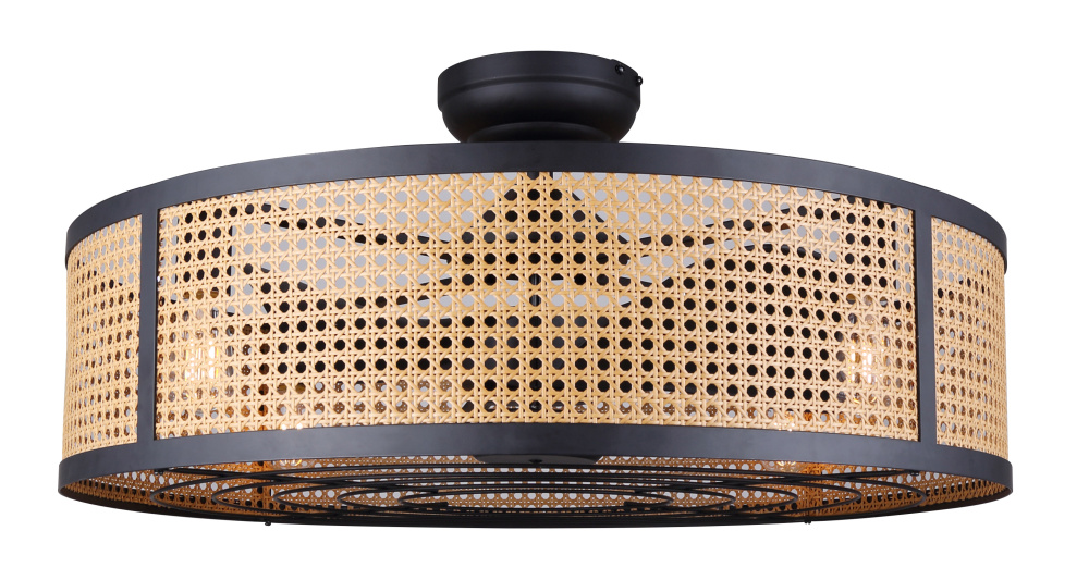BELLAMY Matte Black and Rattan 30-inch Ceiling Fan