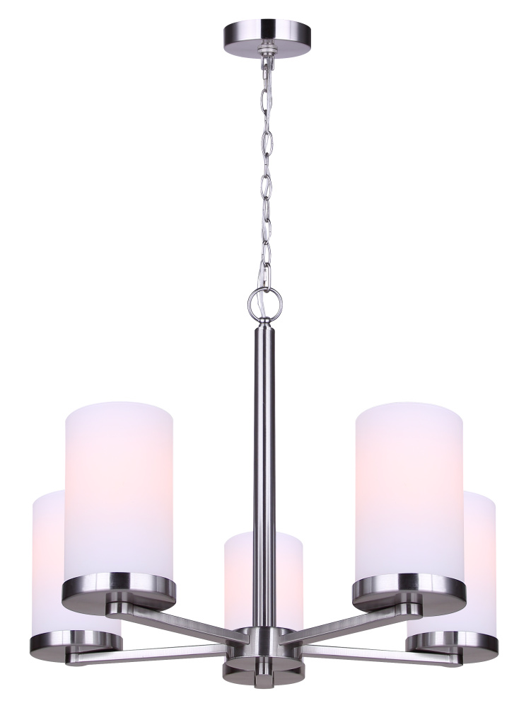 Britton 5-Light Modern Chandelier, Brushed Nickel Finish with Opal Glass Shades