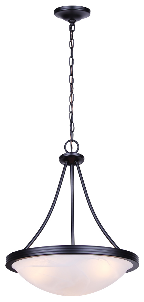 Devon 3-Light Chain Chandelier, Matte Black Finish with Alabaster Shade