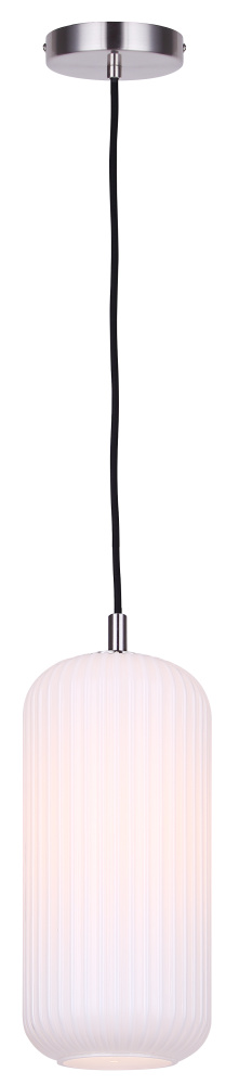 Malek 1-Light Corded Pendant, Brushed Nickel with Opal Ribbed Glass