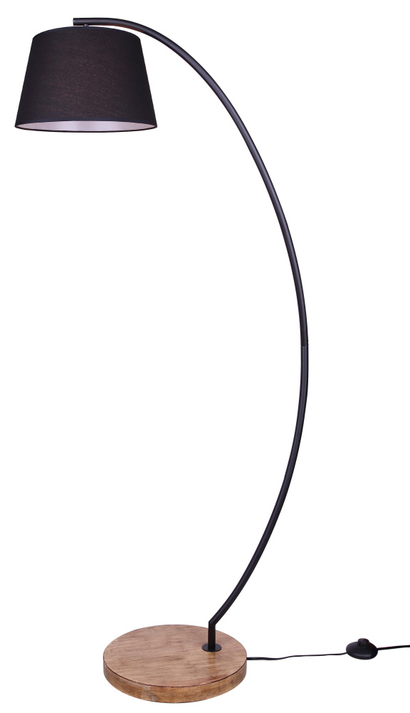 Elan 1-Light Floor Lamp, Matte Black and Real Wood with On/Off Foot Switch