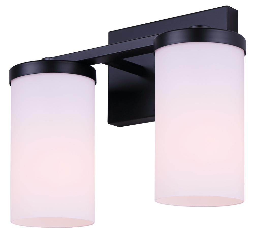 Britton 2-Light Vanity Fixture, Matte Black Finish with Opal Glass