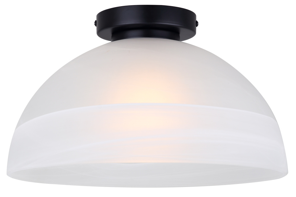 MAREK Matte Black 1 Lt Flush Mount with Alabaster Glass