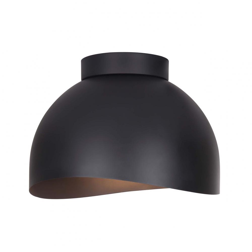 Henlee 11 in. 1-Light 60-Watt Modern Matte Black Flush Mount with Matte Black Metal Shade