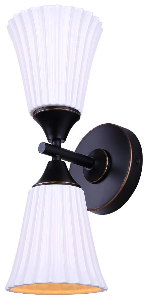 DRAVEN 2 Light Modern Wall Sconce, White Ceramic Shade and Matte Black Finish