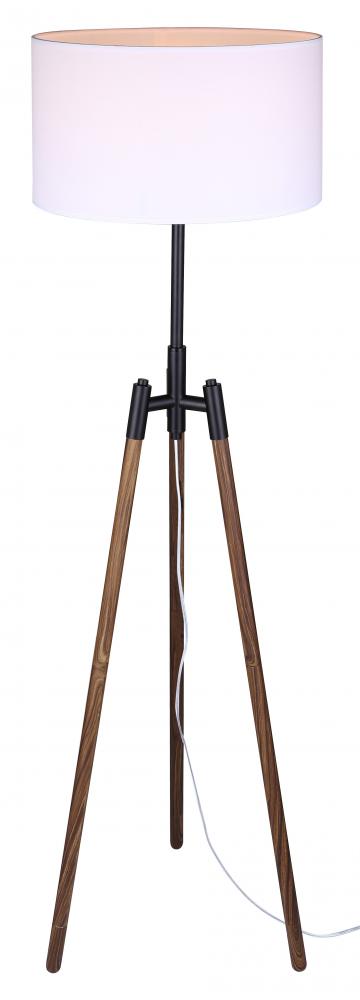 Sull 1 Light Floor Lamp with Matte Black and Faux Woodgrain Finish and White Shade