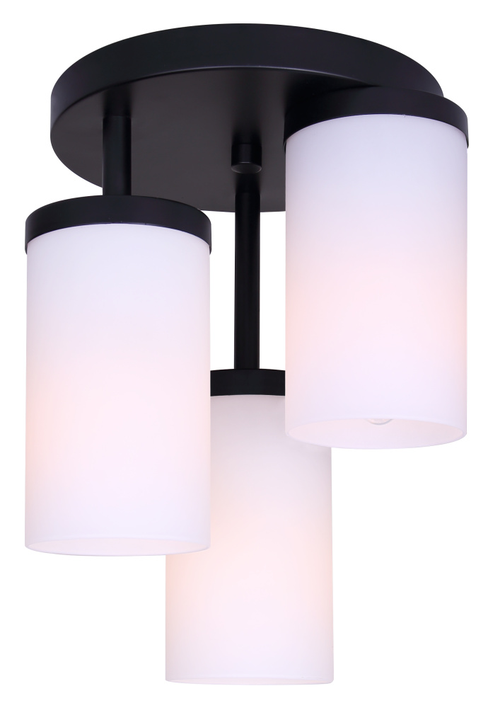Britton 3-Light Semi-Flush Ceiling Fixture, Matte Black Finish with Opal Glass