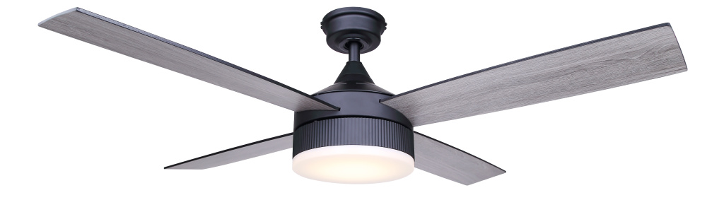 Aurova 52-Inch LED Ceiling Fan, Matte Black with Opal Glass Shade, 3 Speeds, Remote Included
