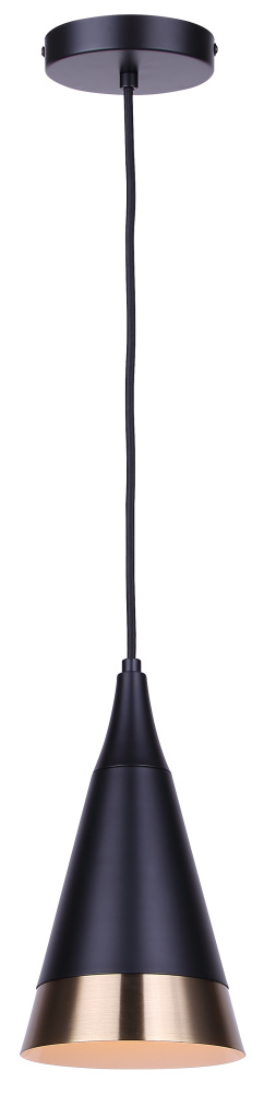 NOIRE 1 Lt Corded Pendant,  Matte Black and Gold Finish