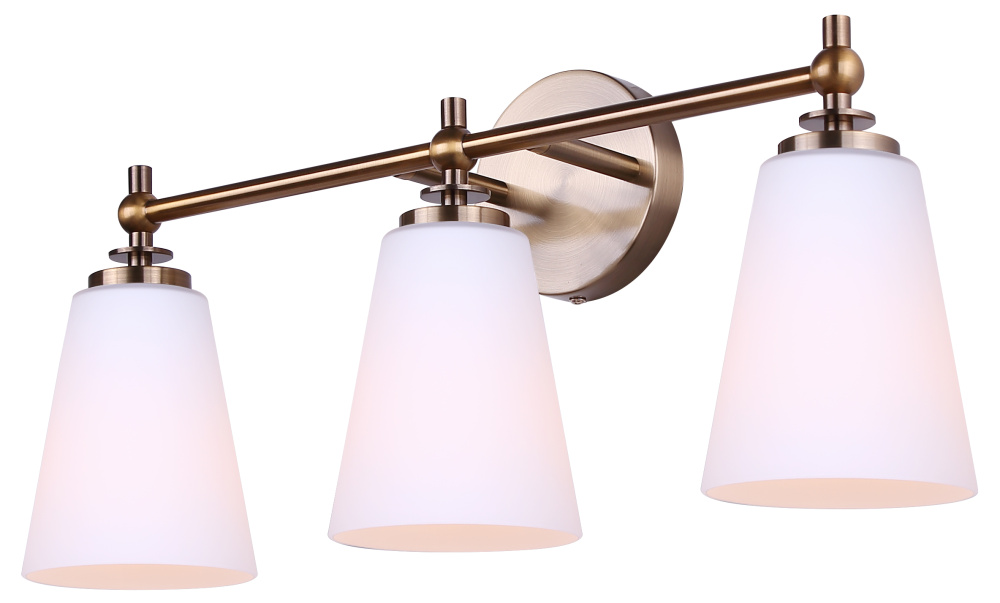 SOLARA 3 Light Vanity Fixture Gold Finishw with Flat Opal Glass Shades