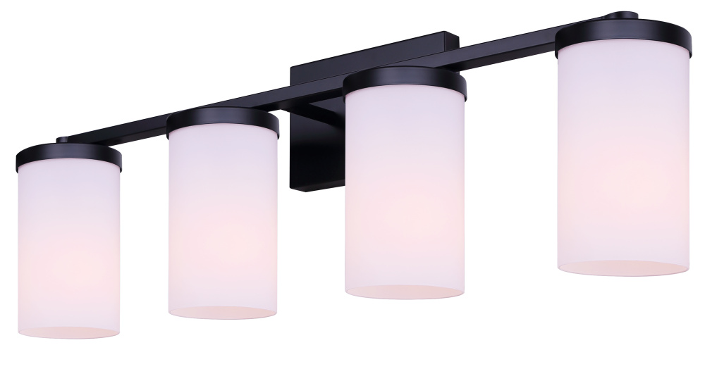 Britton 4-Light Vanity Fixture, 28 inch, Matte Black Finish with Opal Glass