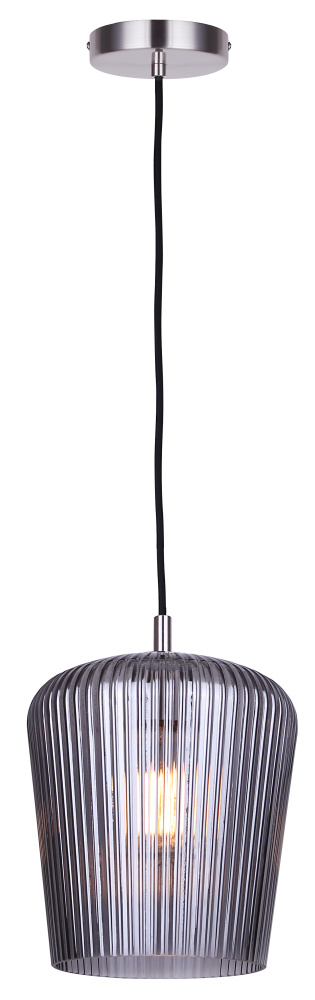 Leandro 1-Light Corded Pendant, Brushed Nickel with Smoked Ribbed Glass