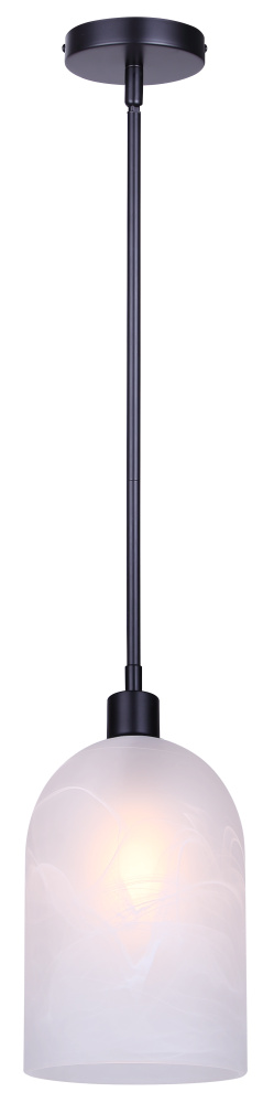 Marek 1-Light Mini Pendant, Matte Black Finish with Alabaster Glass Shade