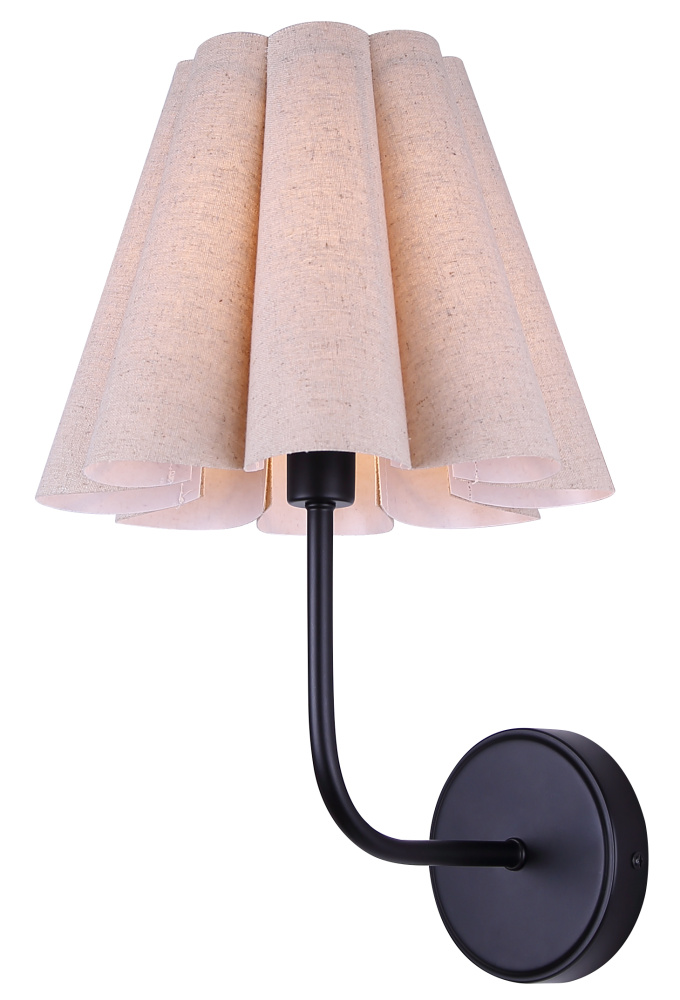 IRIS Contemporary 1 Light Wall Lamp, Matte Black with Natural Fabric Shade