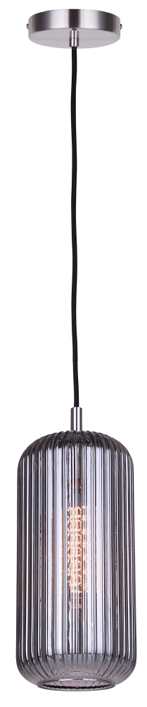 Malek 1-Light Corded Pendant, Brushed Nickel with Smoked Ribbed Glass