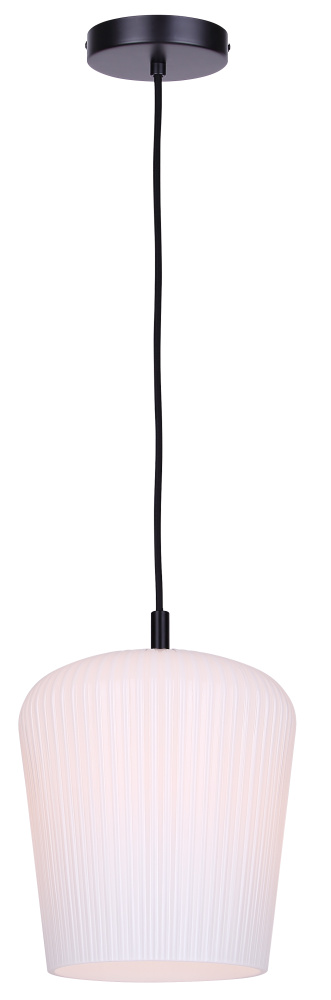 Leandro 1-Light Corded Pendant, Matte Black Finish with Ribbed Opal Glass