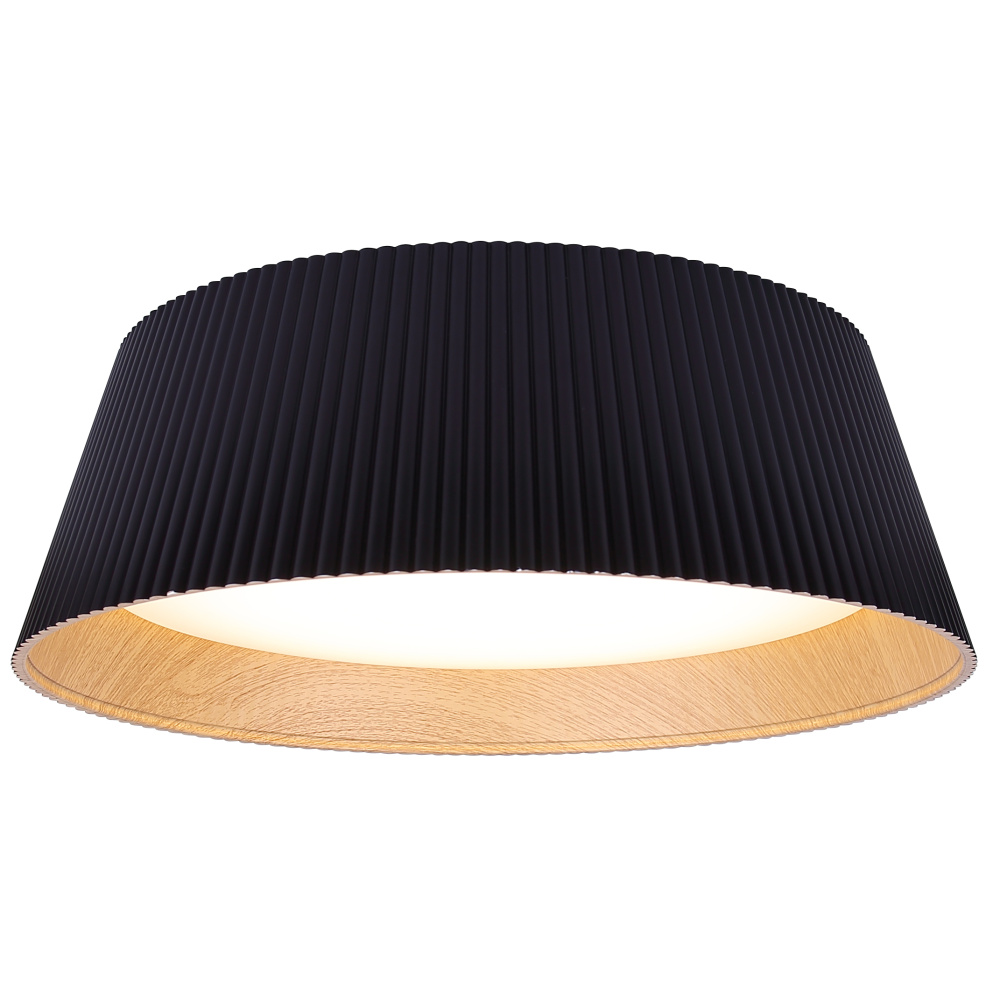 MIRA LED Flush Mounted Ceiling Light, Matte Black with Wood Accent, 3CCT Switch