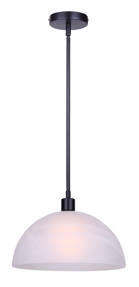 Marek 1-Light Rod Pendant, Matte Black Finish with 13-Inch Alabaster Glass Shade