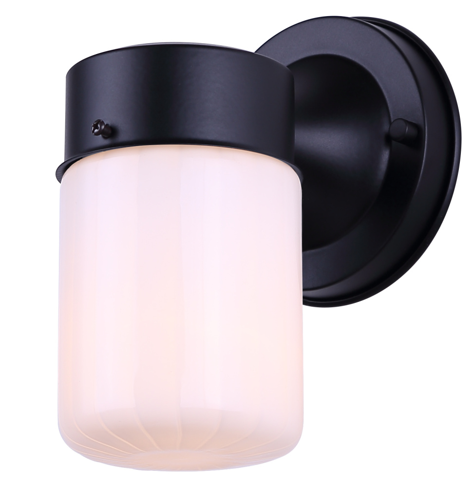 JUDE 1 Lt Matte Black Outdoor Down Light, Opal Strip Glass, 60W Type A