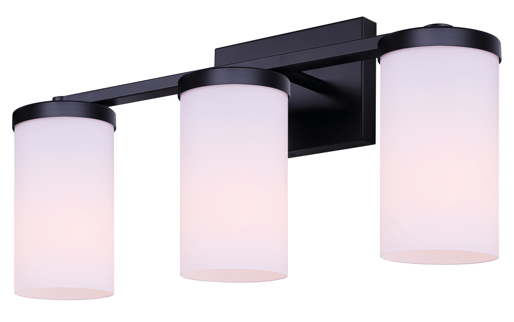Britton 3-Light Vanity Fixture, 21 Inch, Matte Black Finish with Opal Glass
