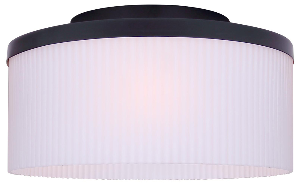KINSLEA 3-Light Flush Mount Ceiling Light, 14" Matte Black with Ribbed Flat Opal Shade