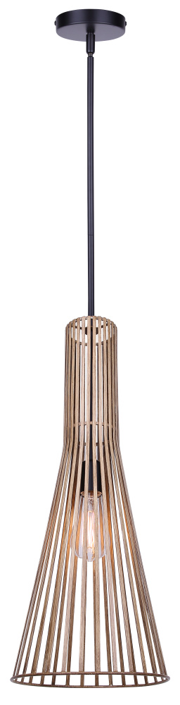 Elim 1-Light Rod Pendant, Matte Black with 24-Inch Brushed Brown Metal Shade