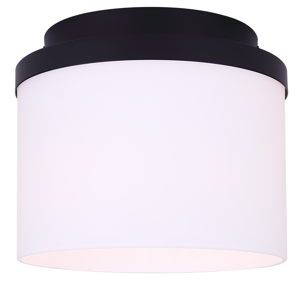 Britton 1 Light 9-Inch Flush Mount Ceiling Light, Matte Black Finish with Fkat Opal Glass