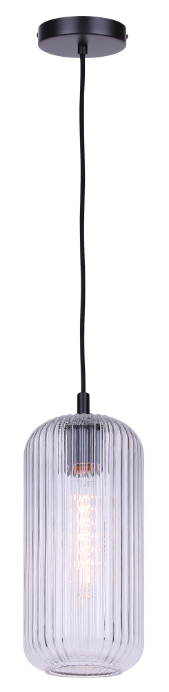 Malek 1-Light Corded Pendant, Matte Black with Clear Ribbed Glass