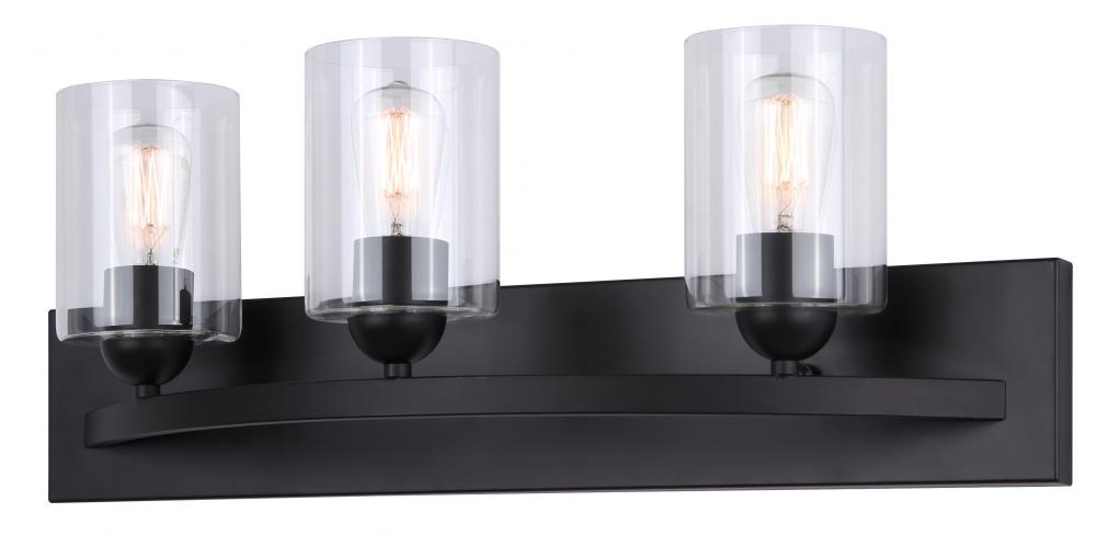 Hampton 3 Light Vanity, Black Finish