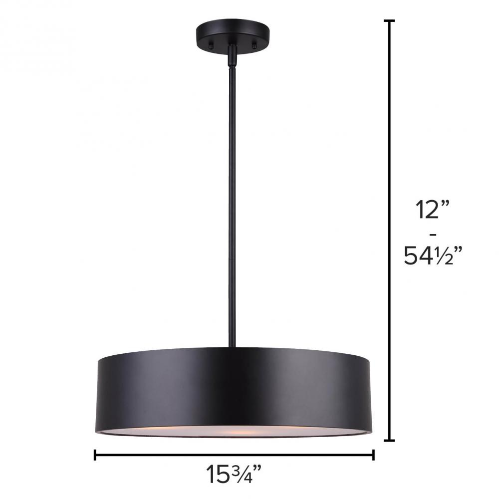 Dexter 3 Light Pendant, Black Finish