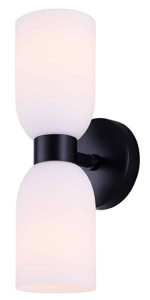 Darius 2-Light Wall Fixture, Matte Black Finish with Flat Opal Glass, Easy Connect Included