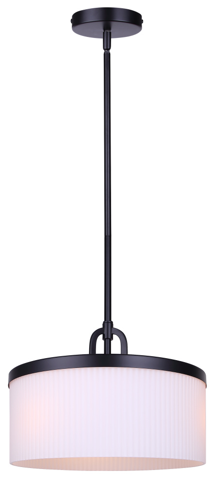 KINSLEA 3-Light Dual Mount Rod Pendant, Matte Black with Ribbed Flat Opal Glass