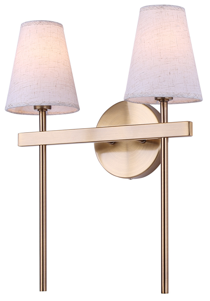 NELL 2 Lt Wall Lamp, Gold Finish with Neutral Fabric Shades