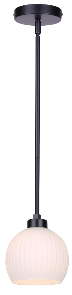 NELLA 1 Light Rod Pendant, Matte Black with Ribbed Opal Glass, 15-57inch H