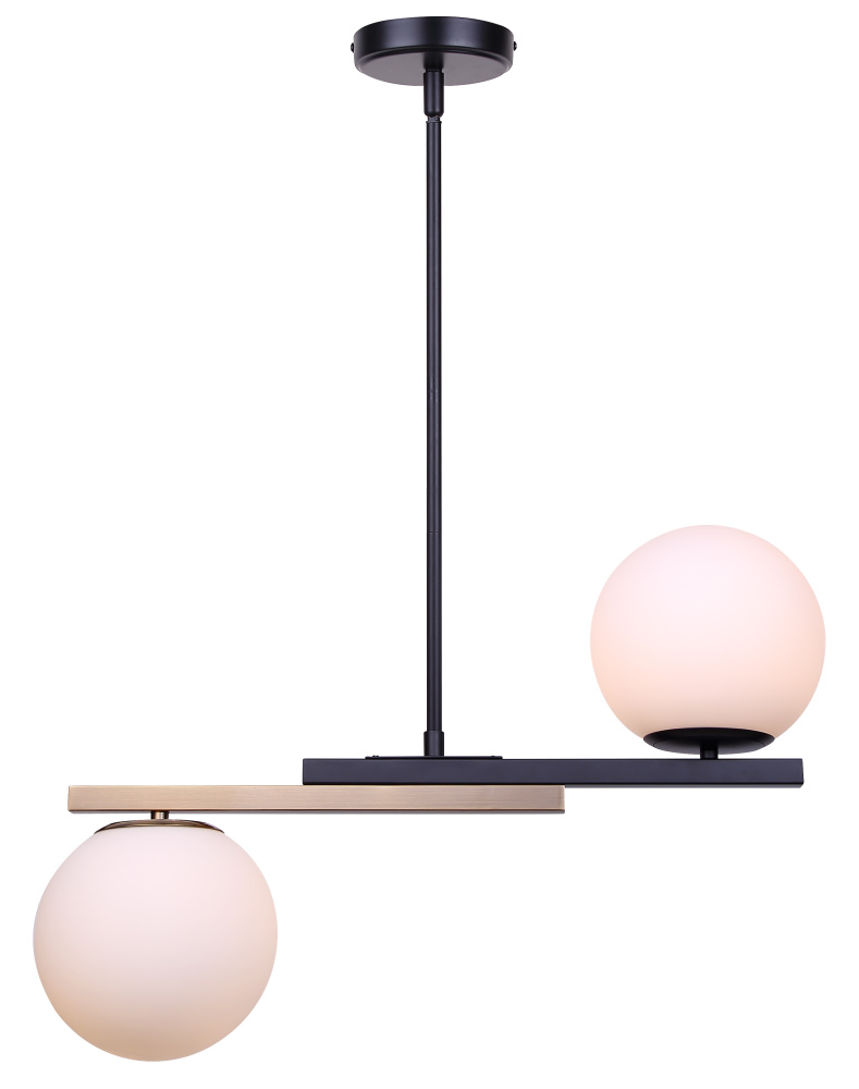 LUMI 1 Lt Rod Pendant With Matte Black and Gold Finish And Flat Opal Glass Shade, Adjustable Height