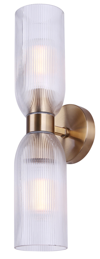 Omarion 2-Light Wall Fixture, Gold Finish with Clear Ribbed Glass, Easy Connect Included