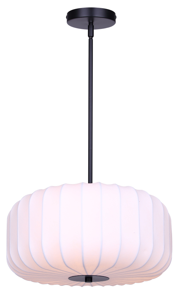 Elle 3-Light Rod Pendant, Matte Black Finish with Contemporary Fabric Shade