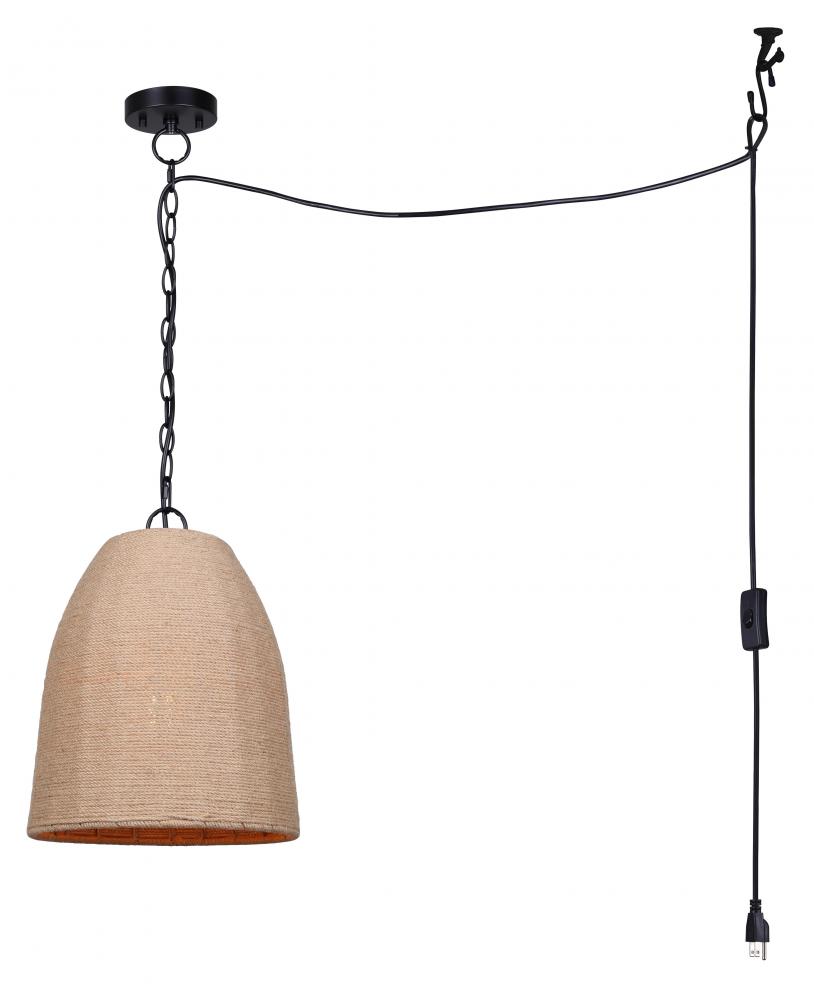 MALMO 60-Watt 1 Light Matte Black Casual Pendant with Rope Rope Shade