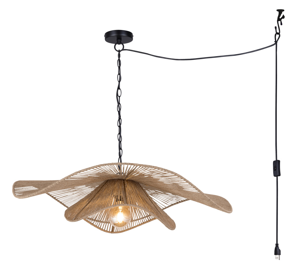 Malana Indoor/Outdoor Plug-In Chain Pendant, Jute and Iron Shade