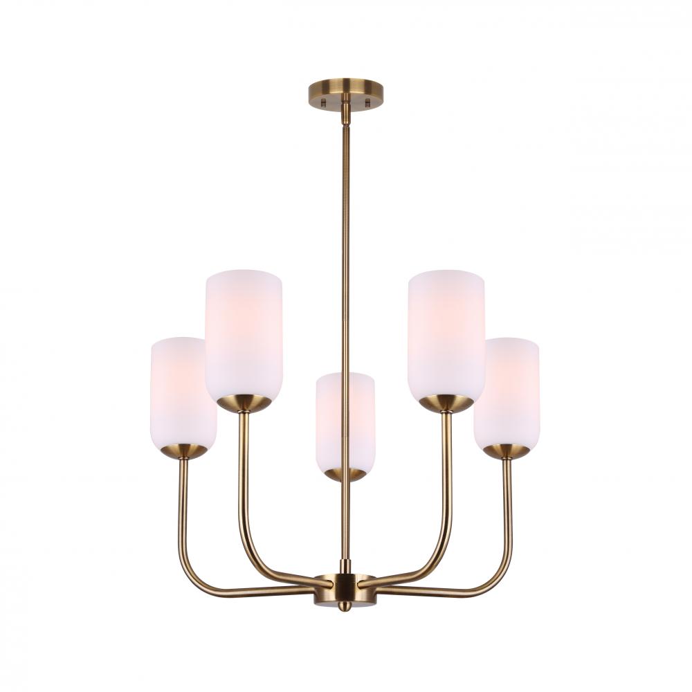 NOVALEE, ICH1130A05GD, 5 Lt Rod Chandelier, Flat Opal Glass, 60W Type A, 23" W x 23.5 - 53.5"