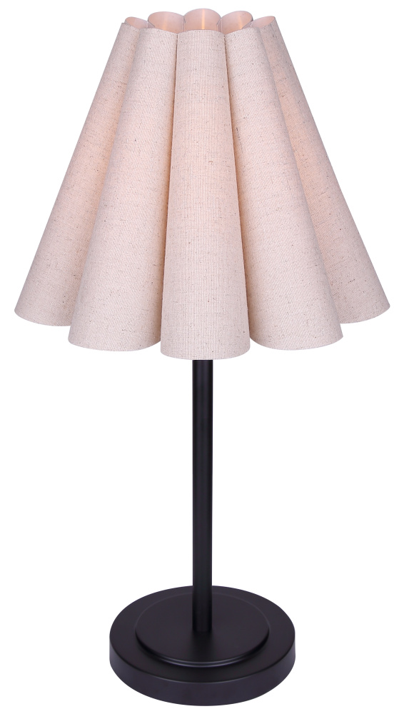 Iris Contemporary Table Lamp, Black Finish with Natural Fabric Shade and Socket Switch