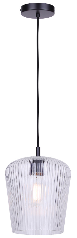 Leandro 1-Light Corded Pendant, Matte Black Finish with Clear Ribbed Glass