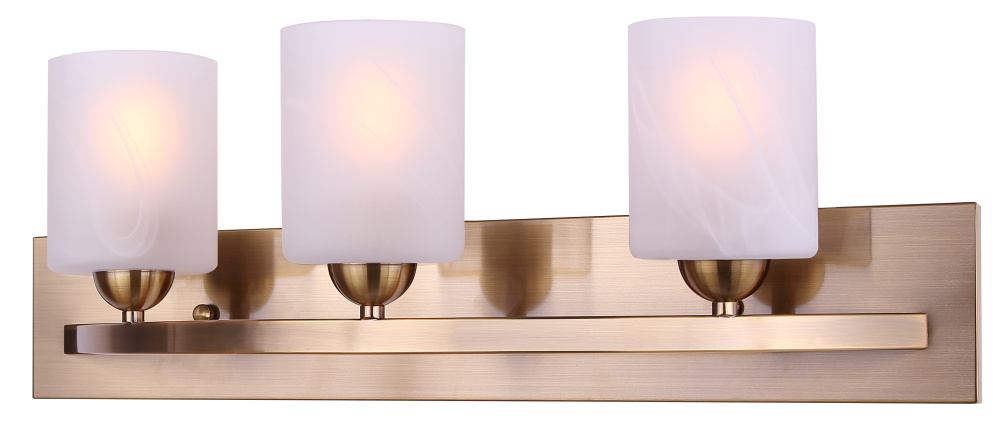 Hampton 3 Lt Wall Vanity, Gold Finish with Elegant Alabaster Glass Shades, 60W Type A, 24inch W