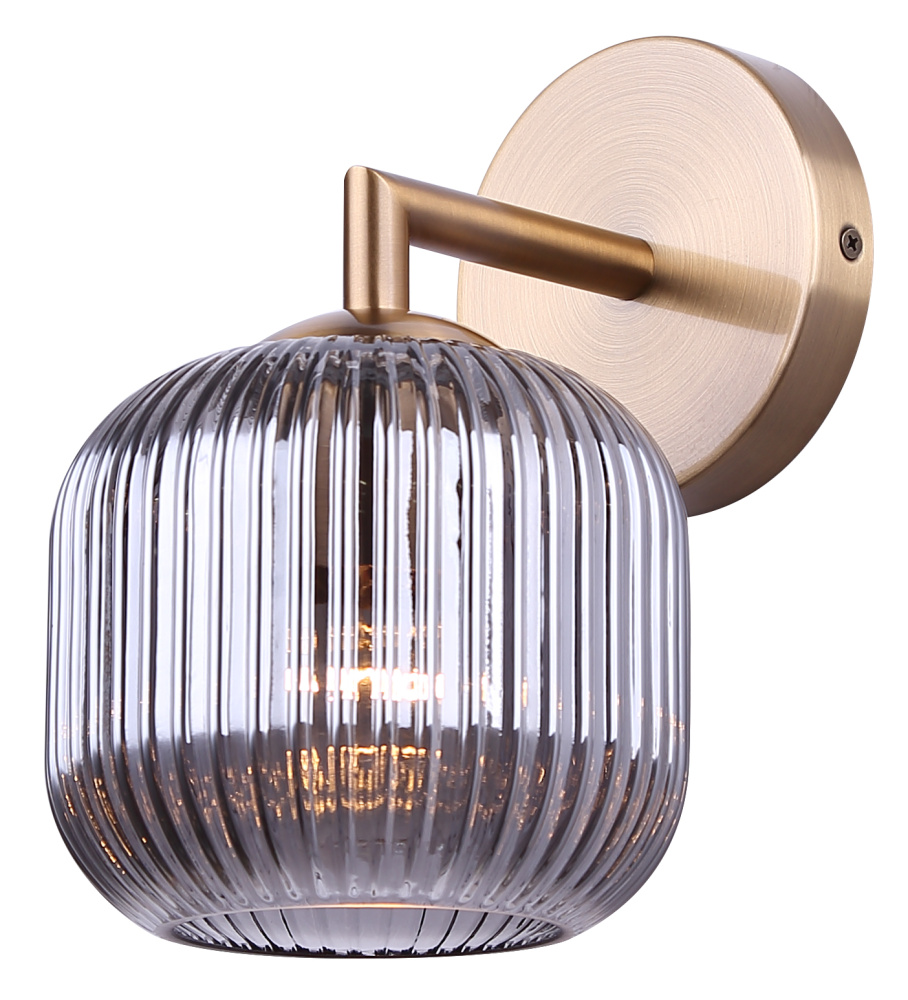 SYBIL, 1 Lt Wall Sconce with Gold Finish and Ribbed Smoke Glass Shade